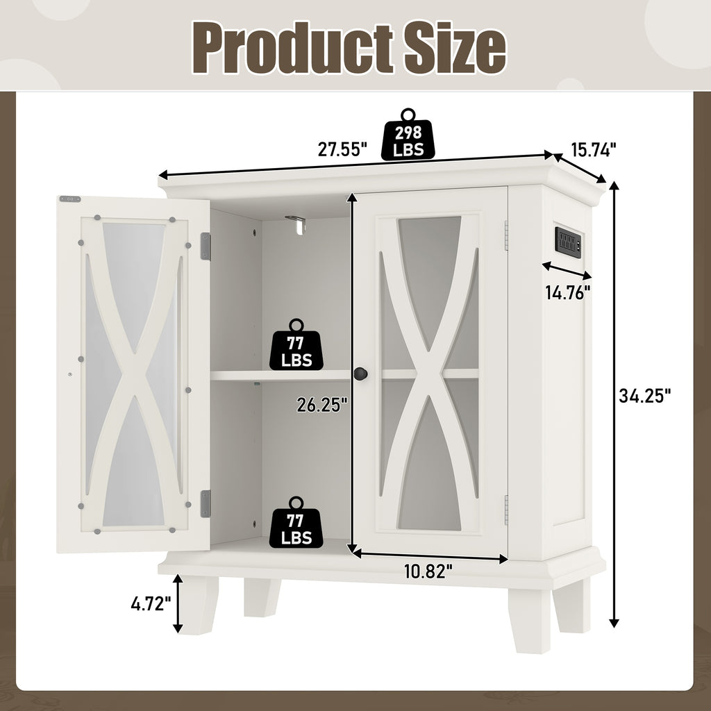 20-gallon Aquarium Rack With 4 AC Outlets And 2 USB Ports, Farmhouse-style Decorative Aquarium Rack Furniture With Adjustable Shelves 10-20 Gallon Reptile And Turtle Rack With Storage Cabinet, Beige.