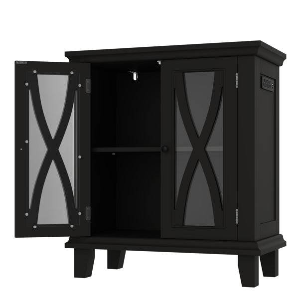 20 Gallon Fish Tank Stand With Power Outlets(4 AC 2 USB), Farmhouse Decorative Aquarium Stand Furniture With Adjustable Shelves, 10-20 Gallon Reptile Turtle Tank Stand With Cabinet Storage, Black