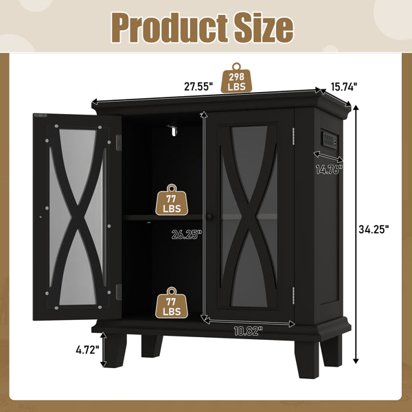 20 Gallon Fish Tank Stand With Power Outlets(4 AC 2 USB), Farmhouse Decorative Aquarium Stand Furniture With Adjustable Shelves, 10-20 Gallon Reptile Turtle Tank Stand With Cabinet Storage, Black